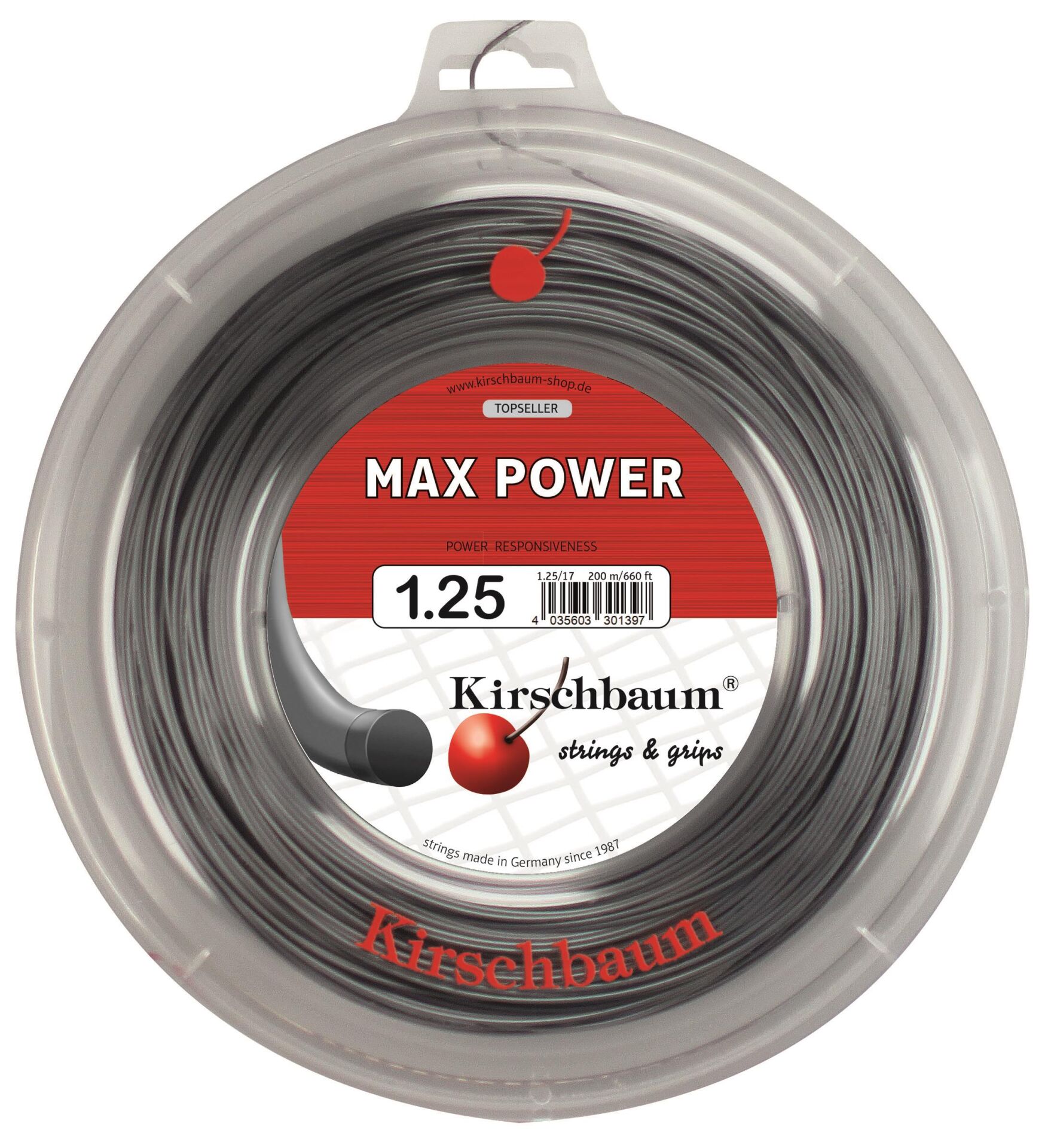 Kirschbaum 200M  Reel Max Power 1,25  Antrasit  Tenis Rulo Kordaj