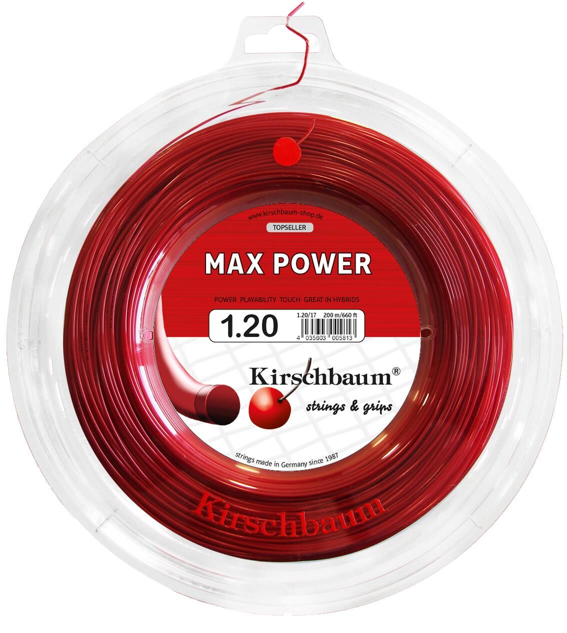 Kirschbaum 200M Reel Max Power 1,20  Kırmızı Tenis Rulo Kordaj
