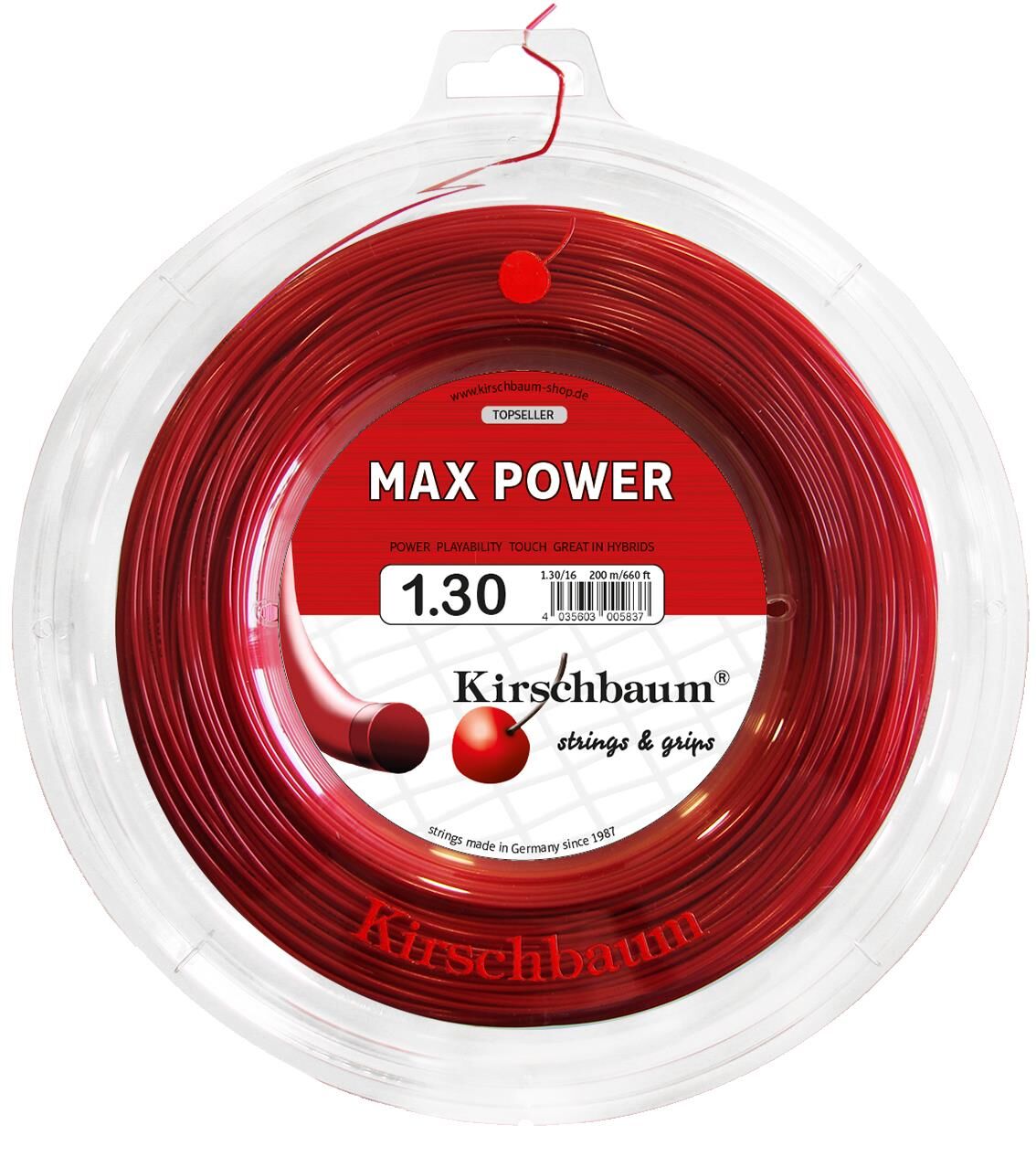 Kirschbaum 200M Reel Max Power 1,30 Kırmızı Tenis Rulo Kordaj