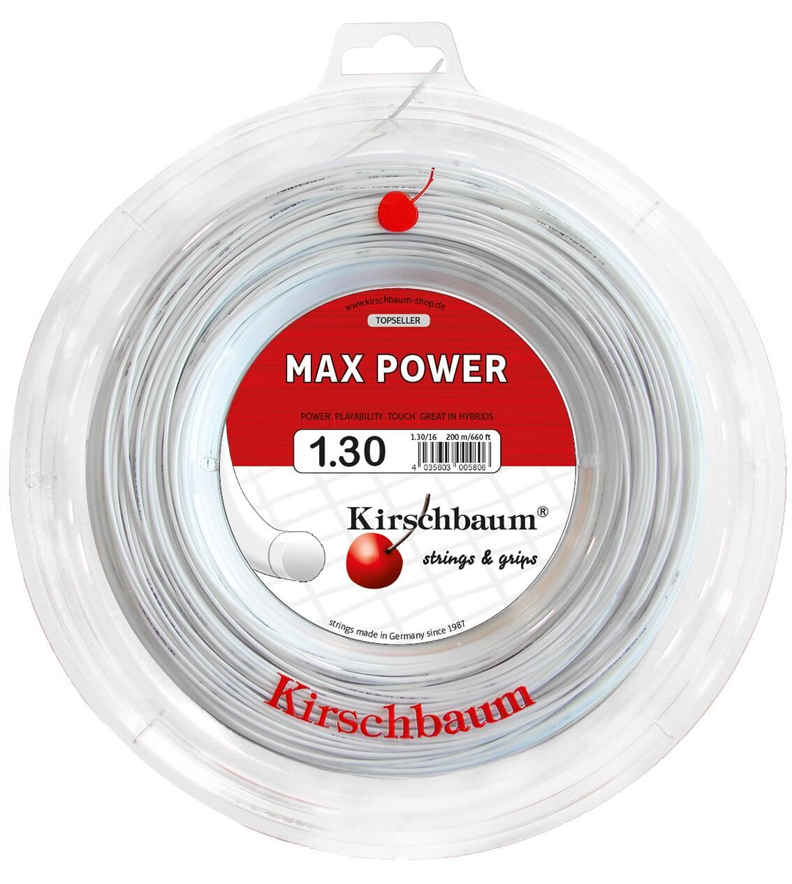 Kirschbaum 200M Reel Max Power 1,30 Beyaz Tenis Rulo Kordaj