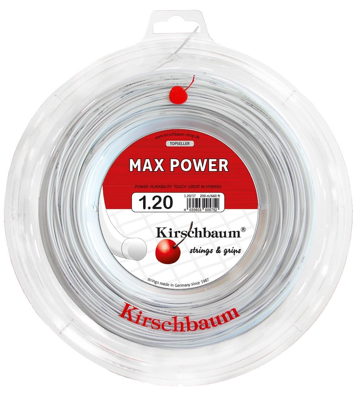 Kirschbaum 200M Reel Max Power 1,20 Beyaz Tenis Rulo Kordaj