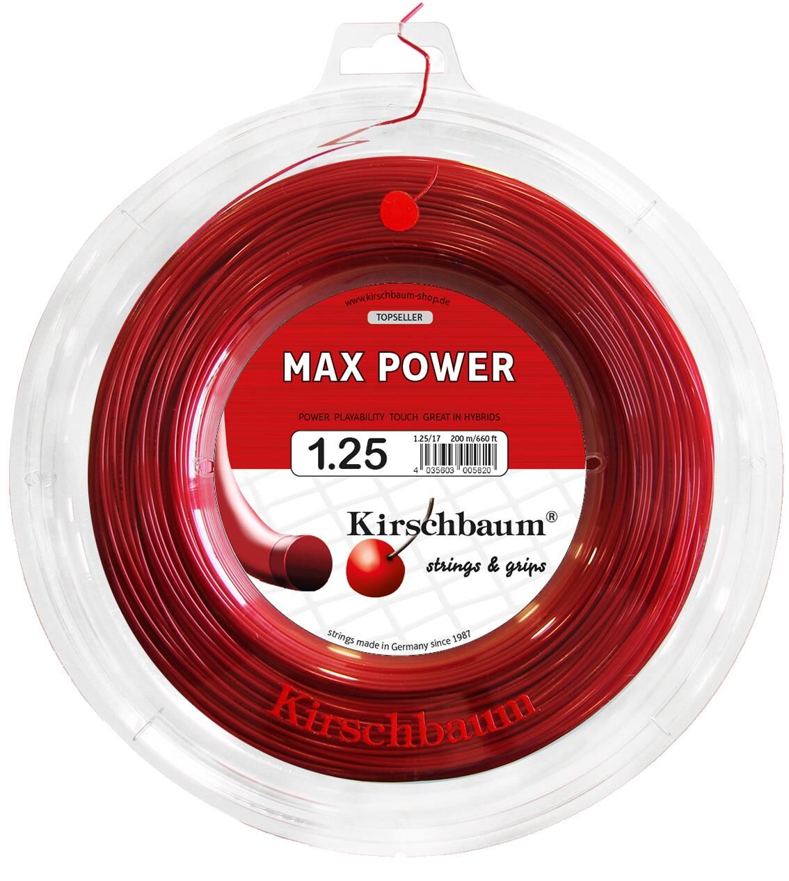 Kirschbaum  200M  Reel Max Power 1,25  Kırmızı Tenis Rulo Kordaj