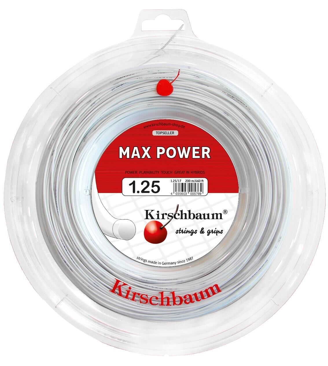 Kirschbaum  200M Reel Max Power 1,25 Beyaz Tenis Rulo Kordaj